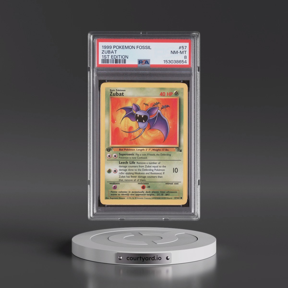 1999 Pokémon Fossil #57 Zubat - 1st Edition (PSA 8 NM-MT)