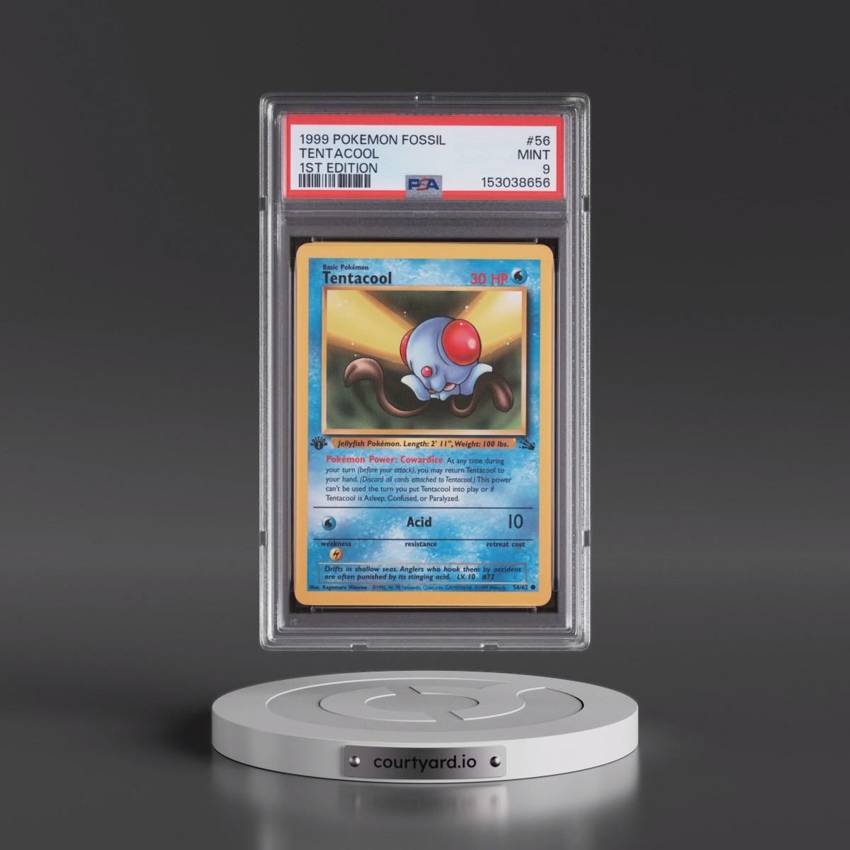1999 Pokémon Fossil #56 Tentacool - 1st Edition (PSA 9 MINT)