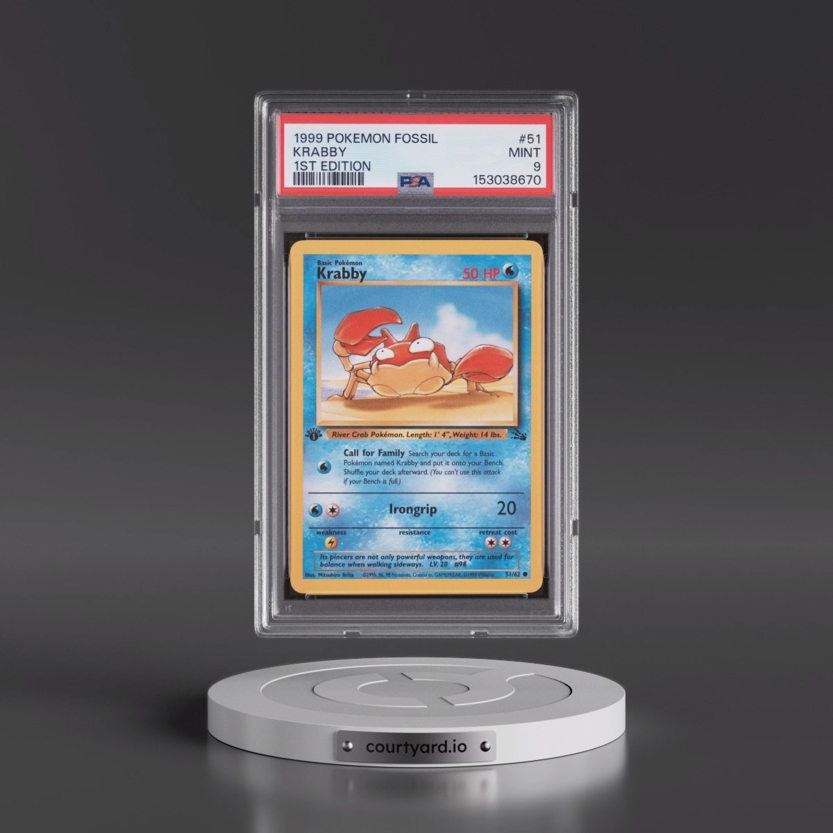 1999 Pokémon Fossil #51 Krabby - 1st Edition (PSA 9 MINT)
