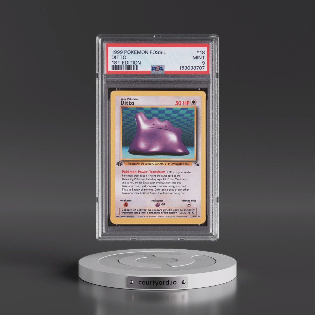 1999 Pokémon Fossil #18 Ditto - 1st Edition (PSA 9 MINT)