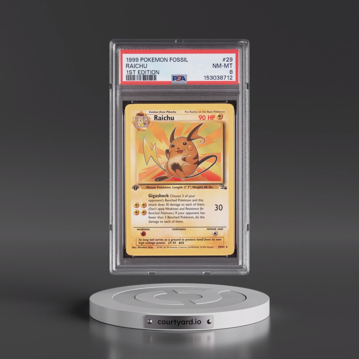 1999 Pokémon Fossil #29 Raichu - 1st Edition (PSA 8 NM-MT)