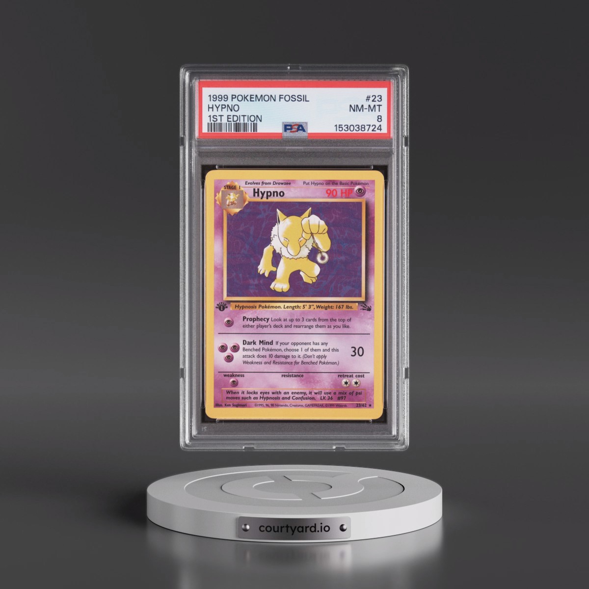 1999 Pokémon Fossil #23 Hypno - 1st Edition (PSA 8 NM-MT)
