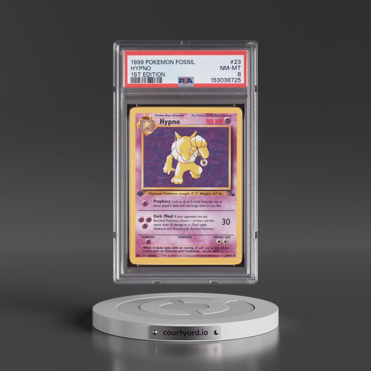 1999 Pokémon Fossil #23 Hypno - 1st Edition (PSA 8 NM-MT)