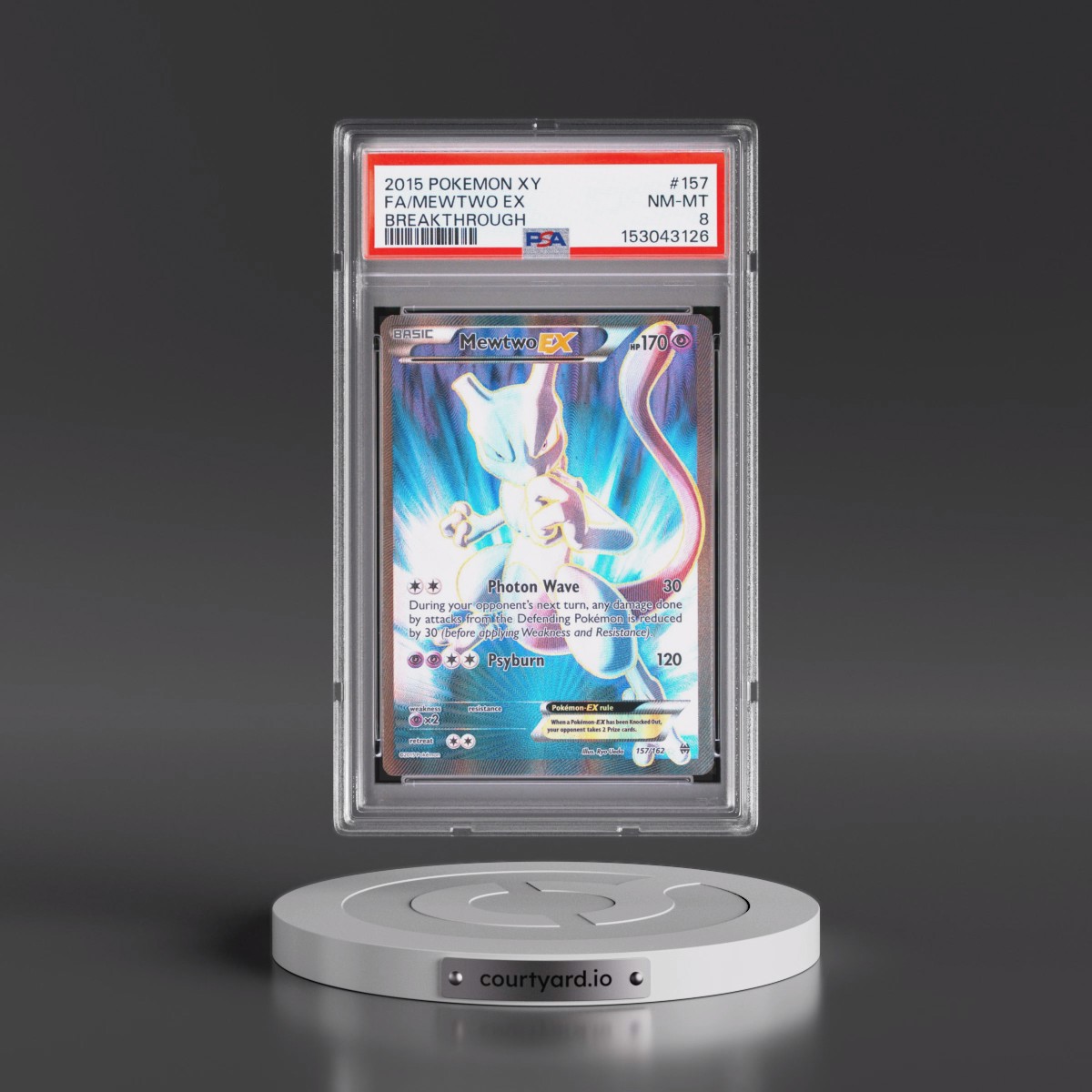 2015 Pokémon XY Breakthrough #157 Mewtwo EX - Holo Full Art (PSA 8 NM-MT)