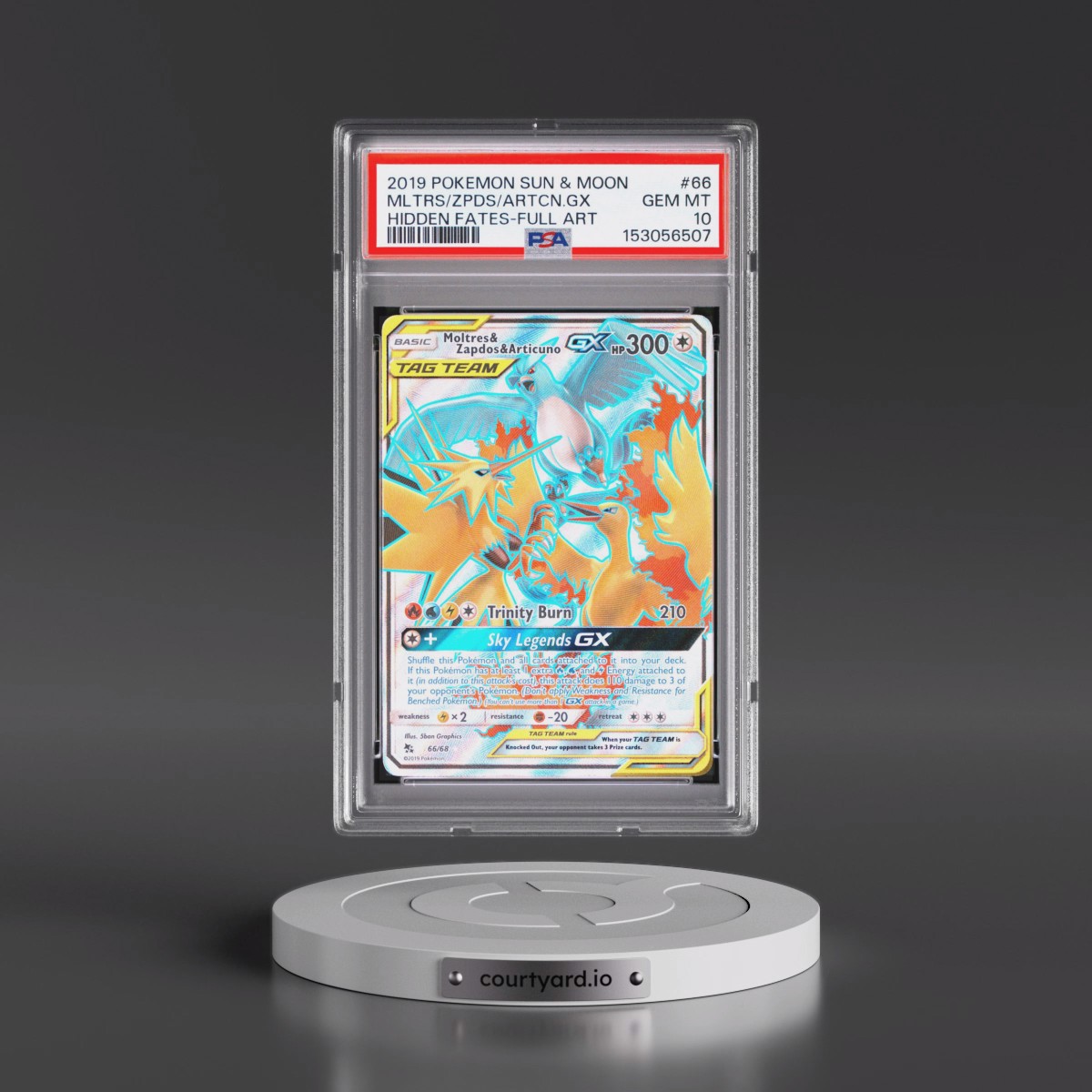 2019 Pokémon Sun & Moon Hidden Fates #66 Moltres & Zapdos & Articuno GX - Holo Full Art (PSA 10 GEM MINT)