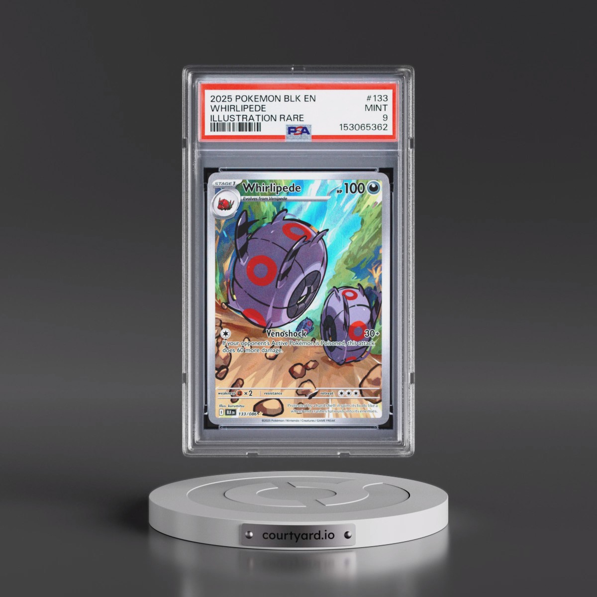 2025 Pokémon Blk EN-Black Bolt #133 Whirlipede - Illustration Rare (PSA 9 MINT)