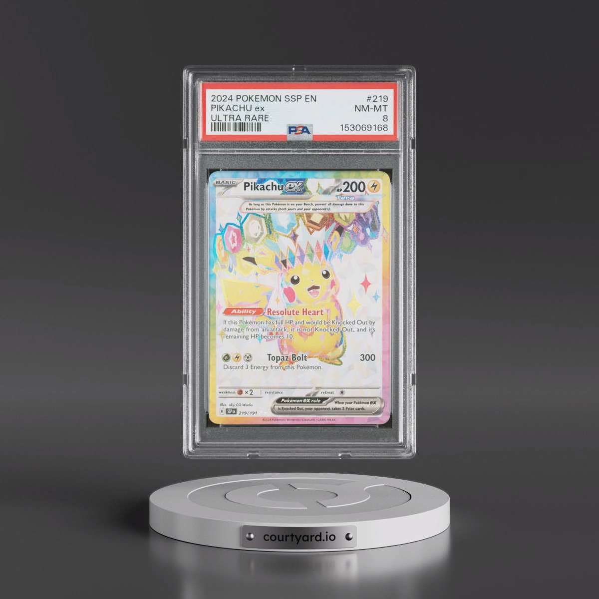 2024 Pokémon Ssp EN-Surging Sparks #219 Pikachu EX - Holo Ultra Rare (PSA 8 NM-MT)
