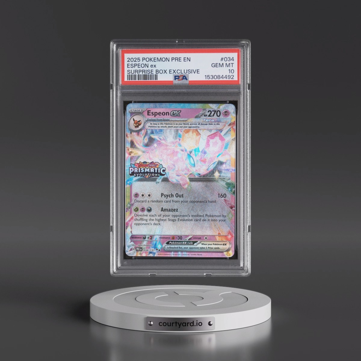 2025 Pokémon Pre EN-Prismatic Evolutions #034 Espeon EX - Holo Surprise Box Exclusive (PSA 10 GEM MINT)