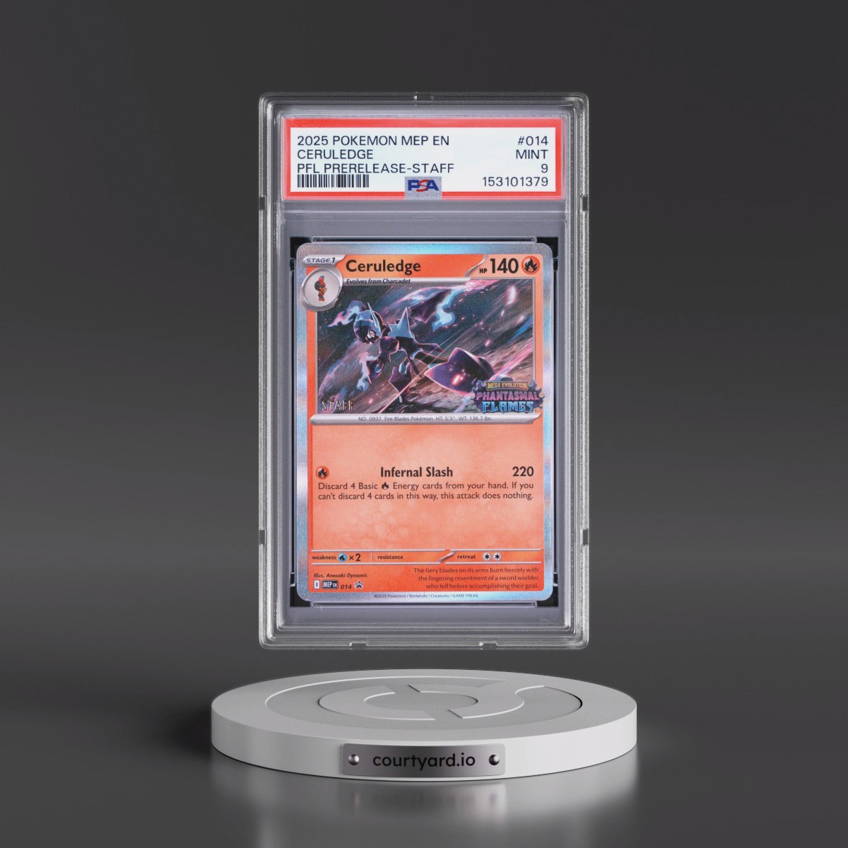 2025 Pokémon Mep EN-Me Black Star Promo #014 Ceruledge - Phantasmal Flames Prerelease-Staff (PSA 9 MINT)
