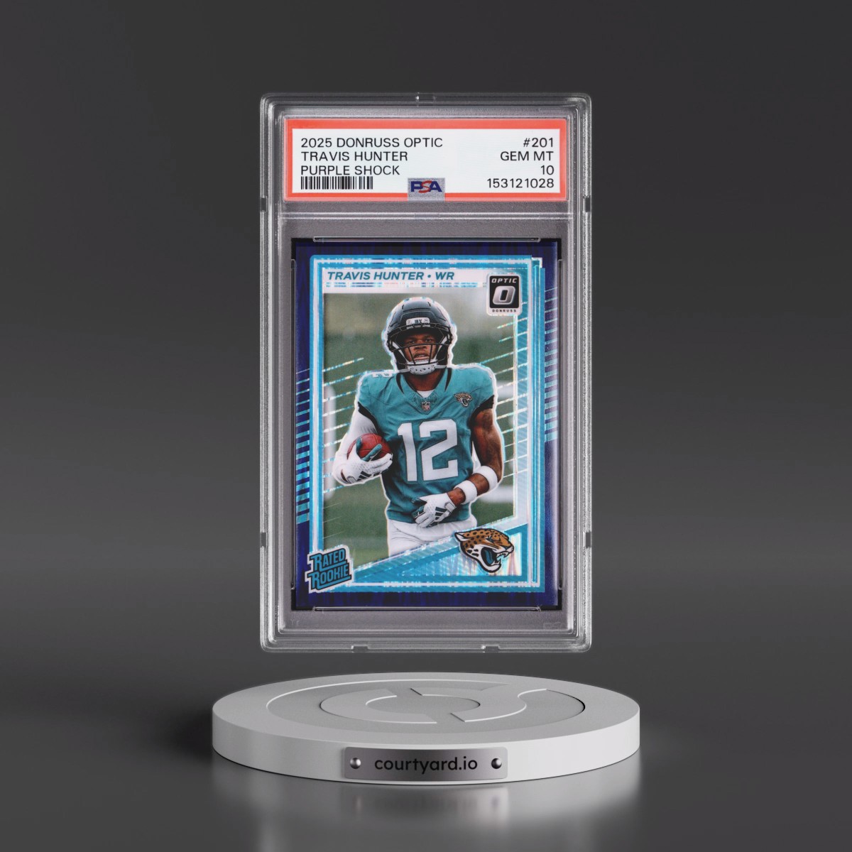2025 Panini Donruss Optic #201 Travis Hunter - Purple Shock (PSA 10 GEM MINT)