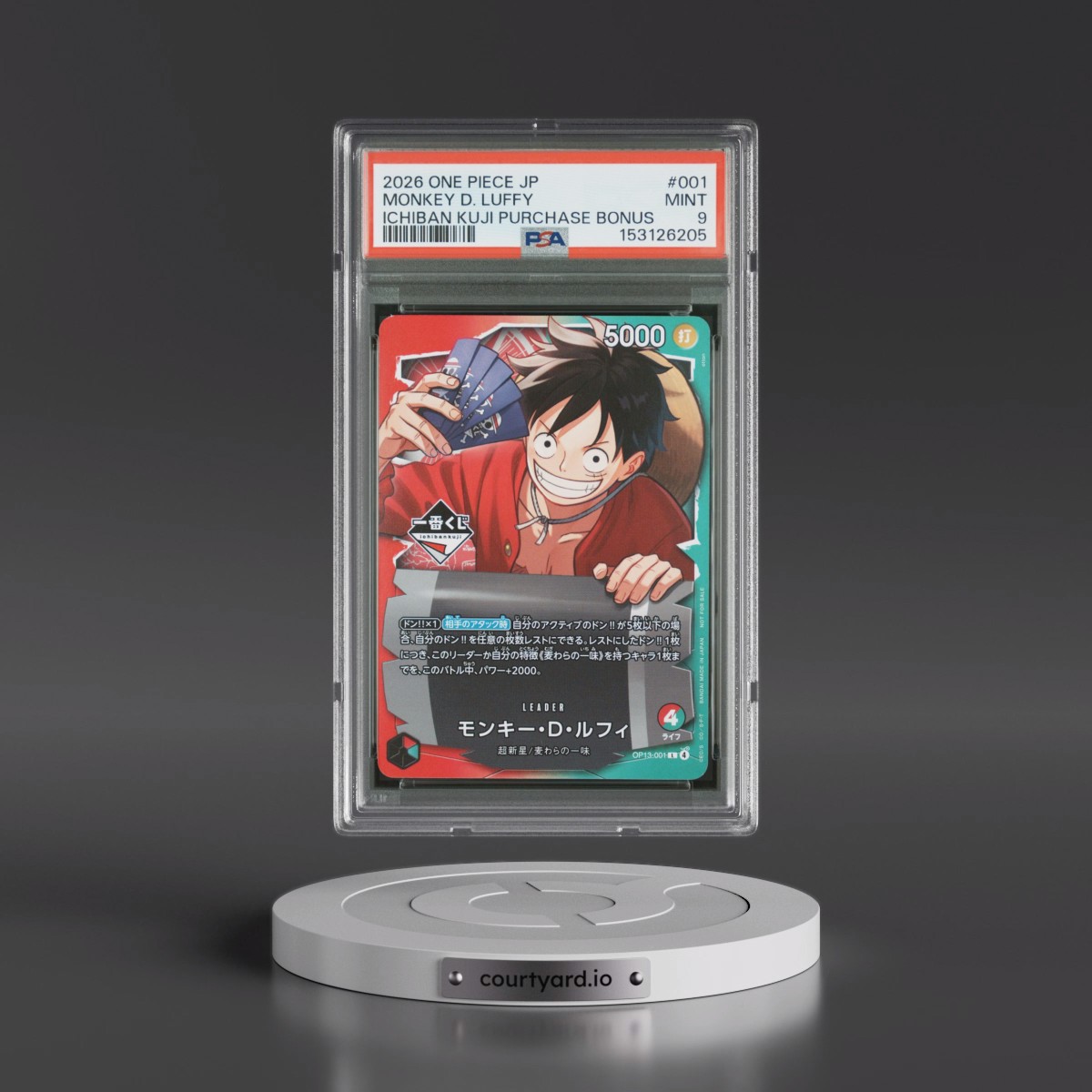 2026 One Piece Japanese Promos #001 Monkey D. Luffy - Ichiban Kuji Purchase Bonus (PSA 9 MINT)