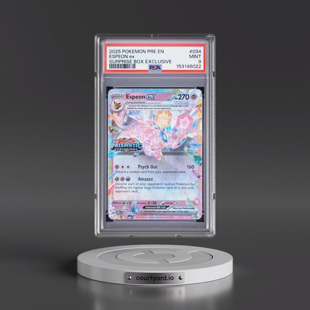 2025 Pokémon Pre EN-Prismatic Evolutions #034 Espeon EX - Holo Surprise Box Exclusive (PSA 9 MINT)