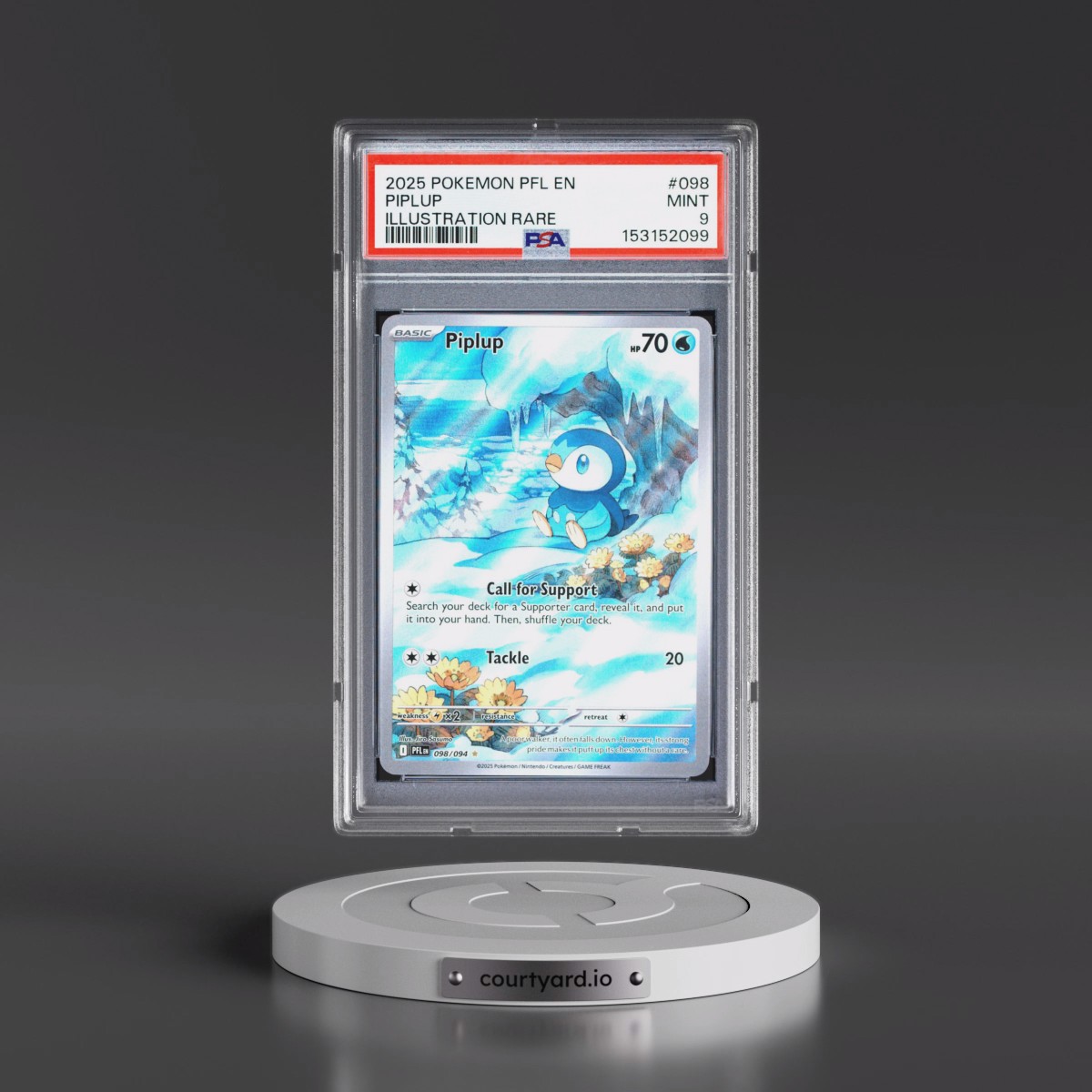 2025 Pokémon Pfl EN-Phantasmal Flames #098 Piplup - Illustration Rare (PSA 9 MINT)