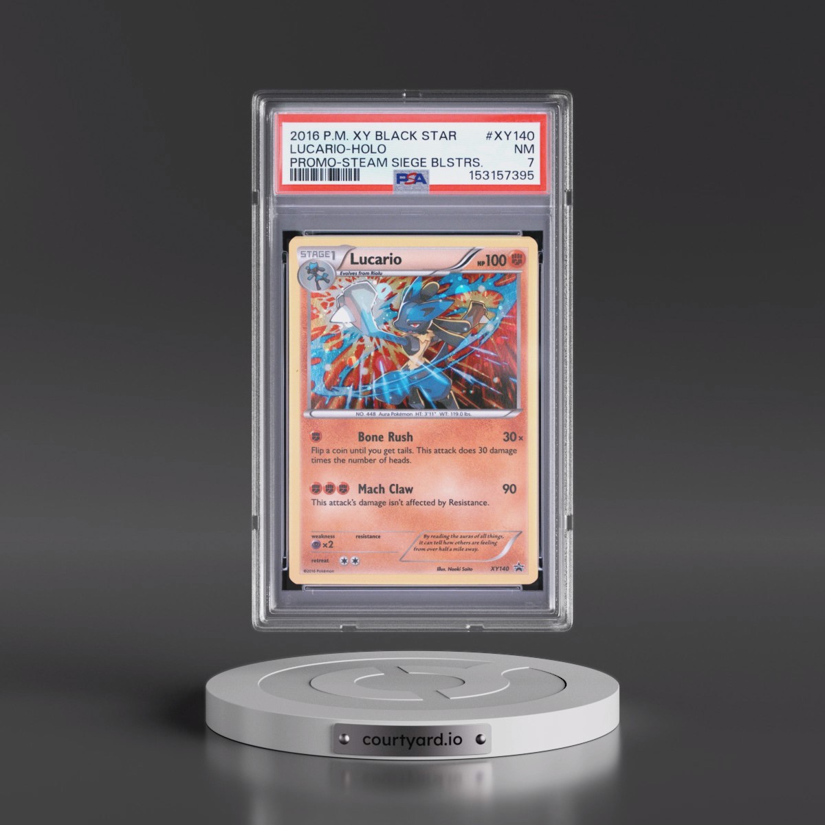 2016 Pokémon XY Black Star Promo Lucario - Holo Steam Siege Blisters #XY140 PSA 7