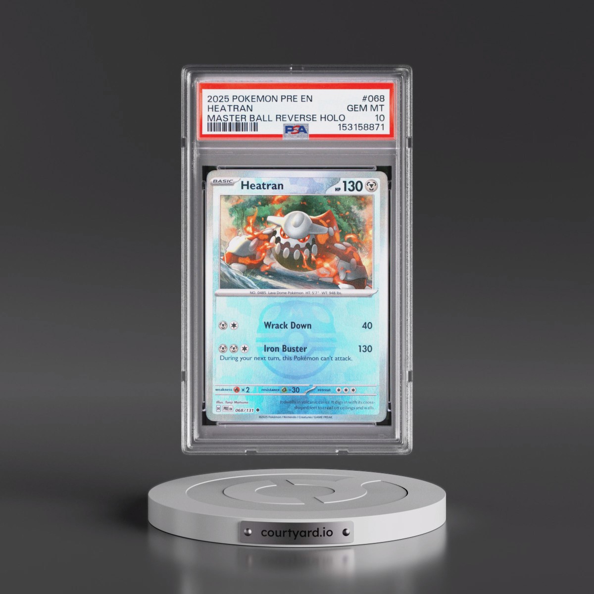 2025 Pokémon Pre EN-Prismatic Evolutions #068 Heatran - Reverse Holo Master Ball (PSA 10 GEM MINT)