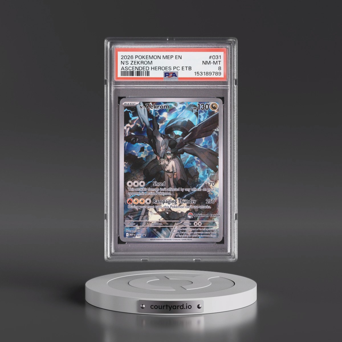 2026 Pokémon Mep EN-Me Black Star Promo #031 N's Zekrom - Ascended Heroes Pokemon Center Elite Trainer Box (PSA 8 NM-MT)