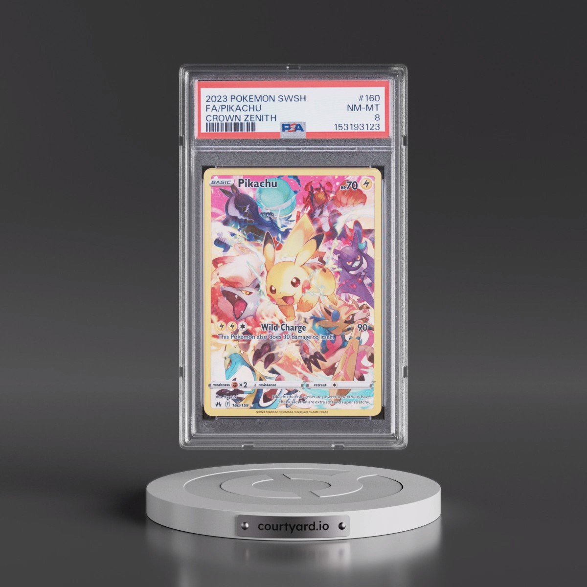 2023 Pokémon Sword and Shield Crown Zenith #160 Pikachu - Full Art (PSA 8 NM-MT)