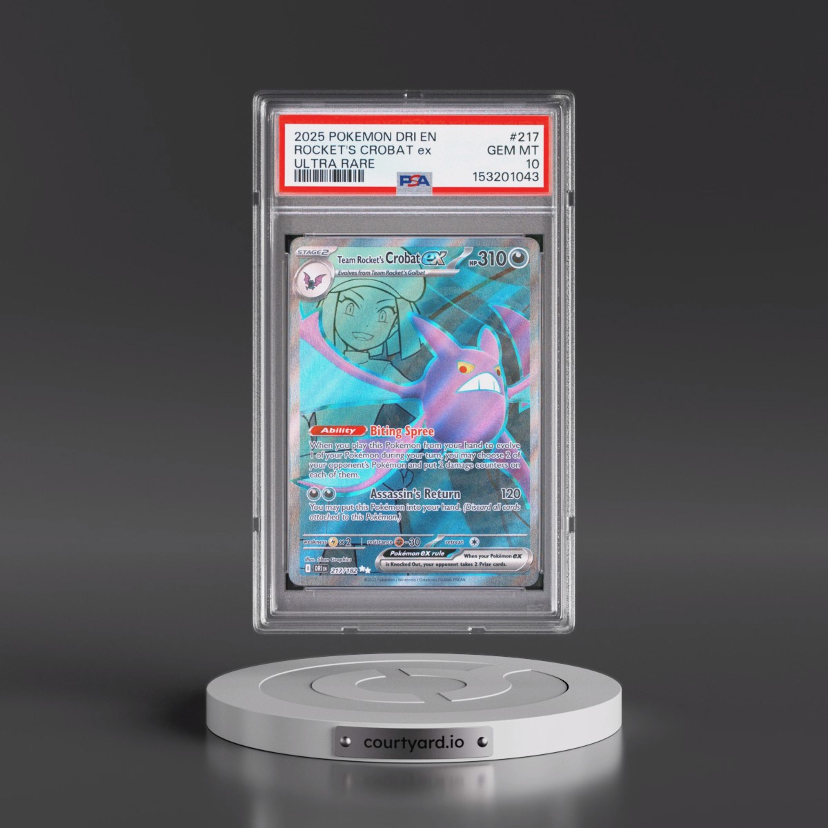 2025 Pokémon Dri EN-Destined Rivals #217 Team Rocket's Crobat EX - Holo Ultra Rare (PSA 10 GEM MINT)