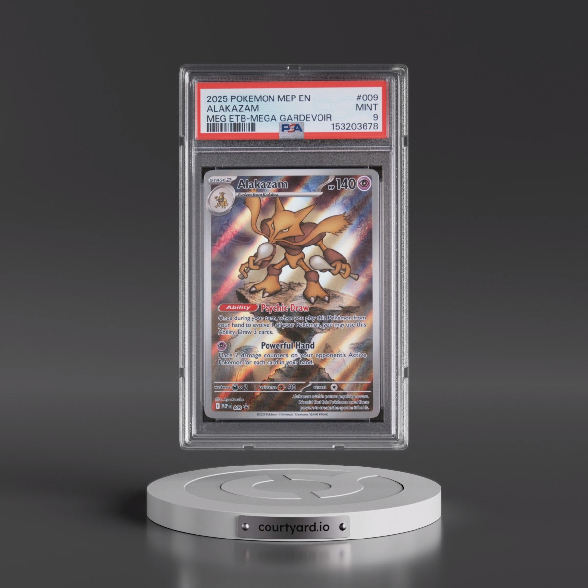 2025 Pokémon Mep EN-Me Black Star Promo #009 Alakazam - Mega Evolution Elite Trainer Box-Mega Gardevoir (PSA 9 MINT)