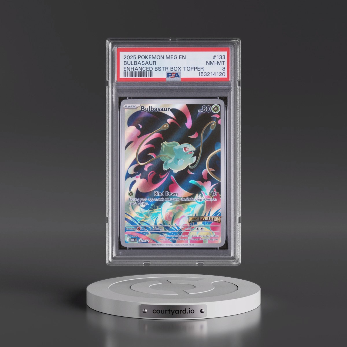 2025 Pokémon Meg EN-Mega Evolution #133 Bulbasaur - Enhanced Booster Box Topper (PSA 8 NM-MT)