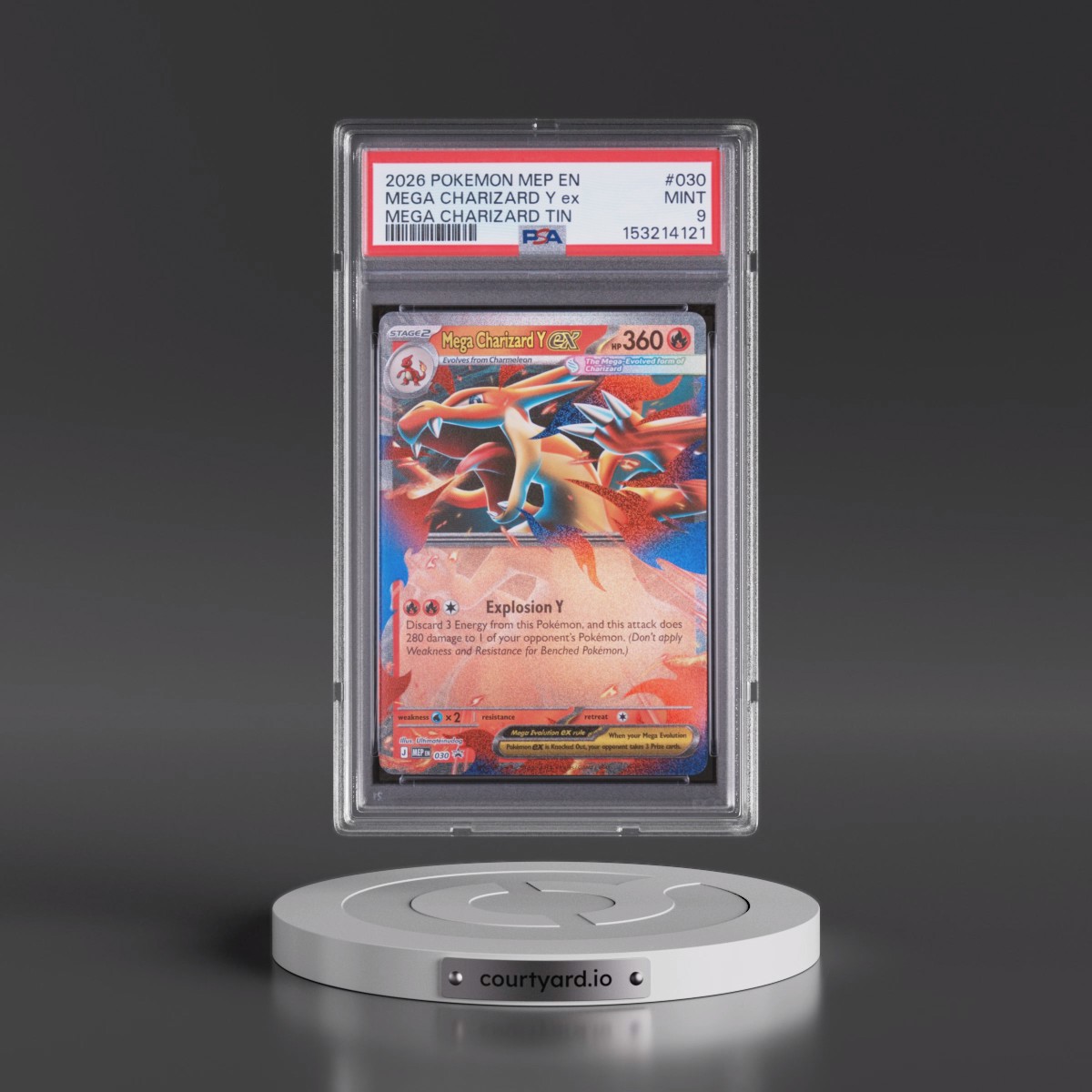 2026 Pokémon Mep EN-Me Black Star Promo #030 Mega Charizard Y EX - Holo Mega Charizard Tin (PSA 9 MINT)