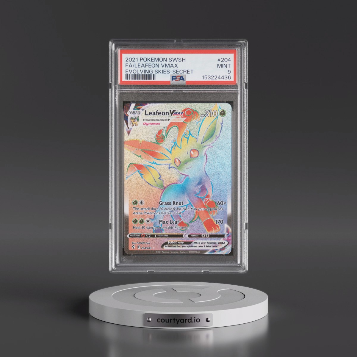 2021 Pokémon Sword & Shield Evolving Skies #204 Leafeon Vmax - Full Art Secret (PSA 9 MINT)