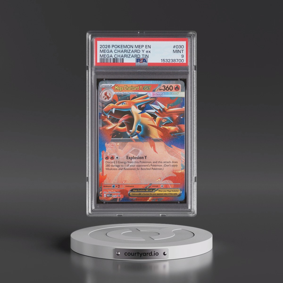 2026 Pokémon Mep EN-Me Black Star Promo #030 Mega Charizard Y EX - Holo Mega Charizard Tin (PSA 9 MINT)