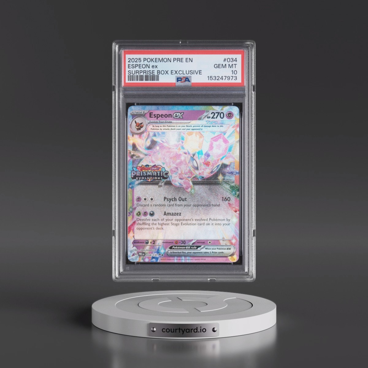 2025 Pokémon Pre EN-Prismatic Evolutions #034 Espeon EX - Holo Surprise Box Exclusive (PSA 10 GEM MINT)