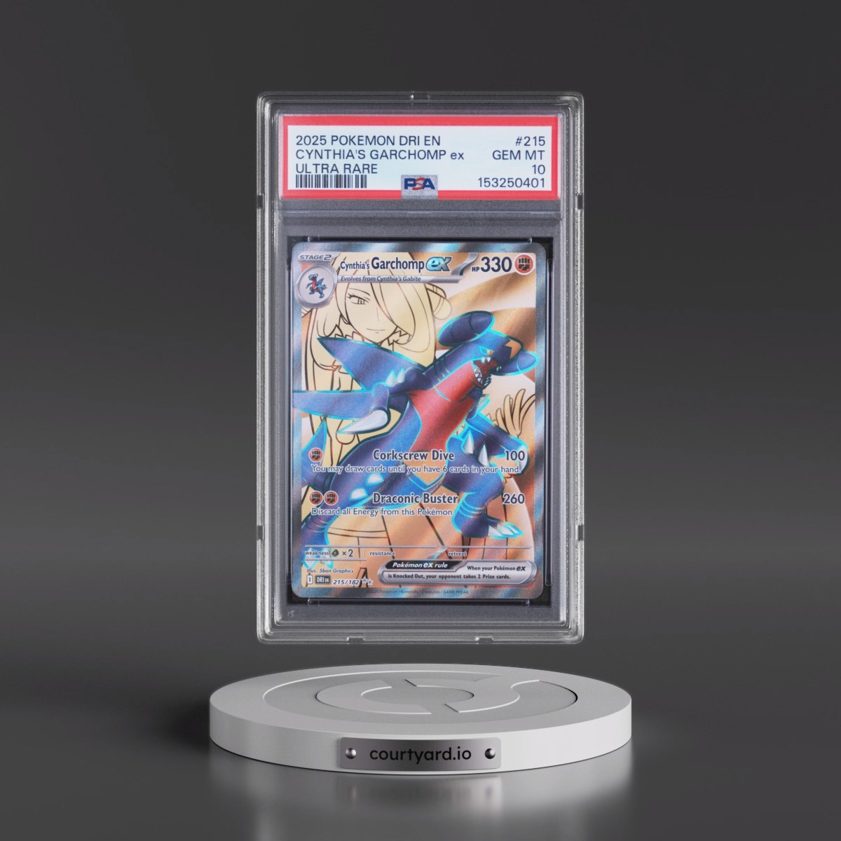 2025 Pokémon Dri EN-Destined Rivals #215 Cynthia's Garchomp EX - Holo Ultra Rare (PSA 10 GEM MINT)