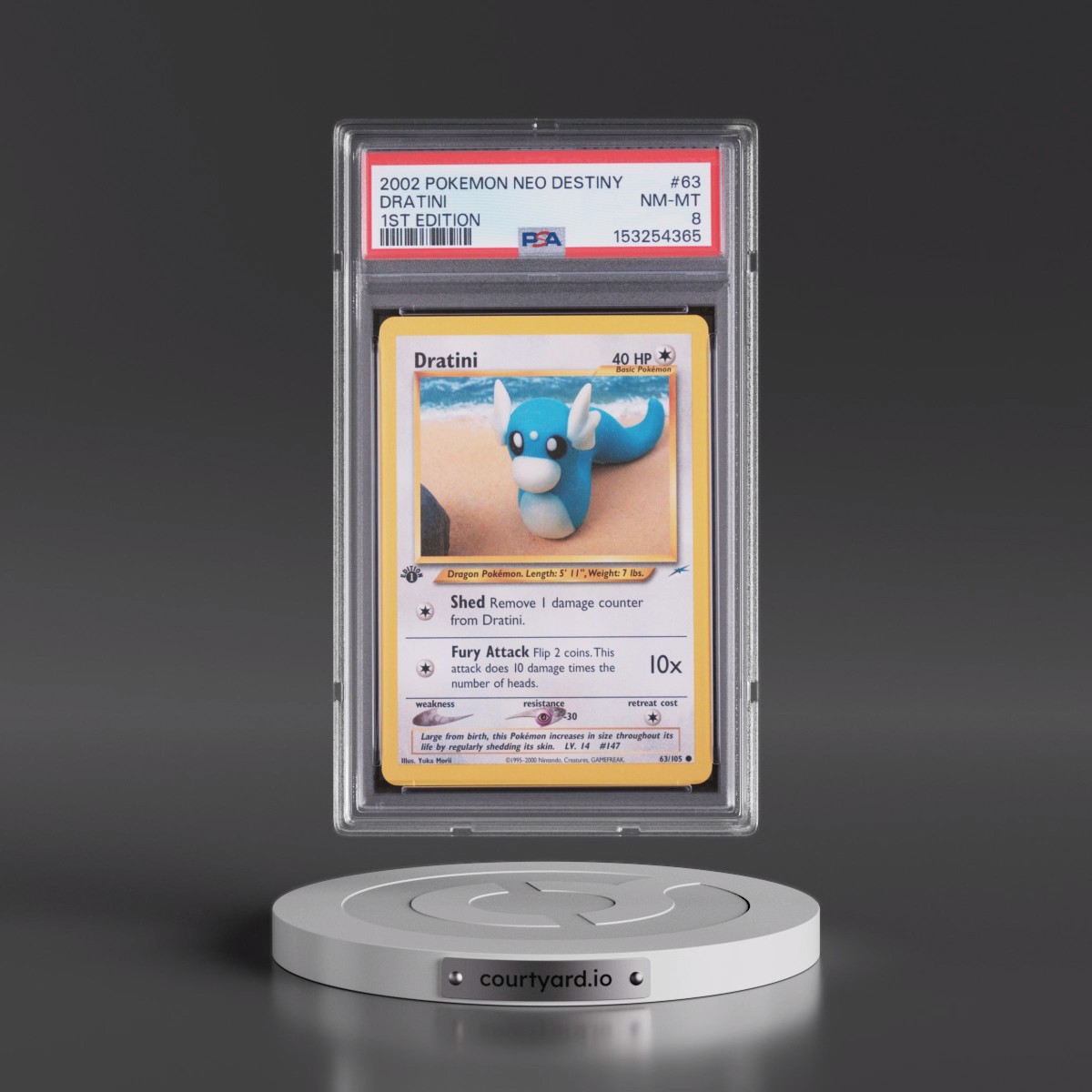 2002 Pokémon Neo Destiny #63 Dratini - 1st Edition (PSA 8 NM-MT)