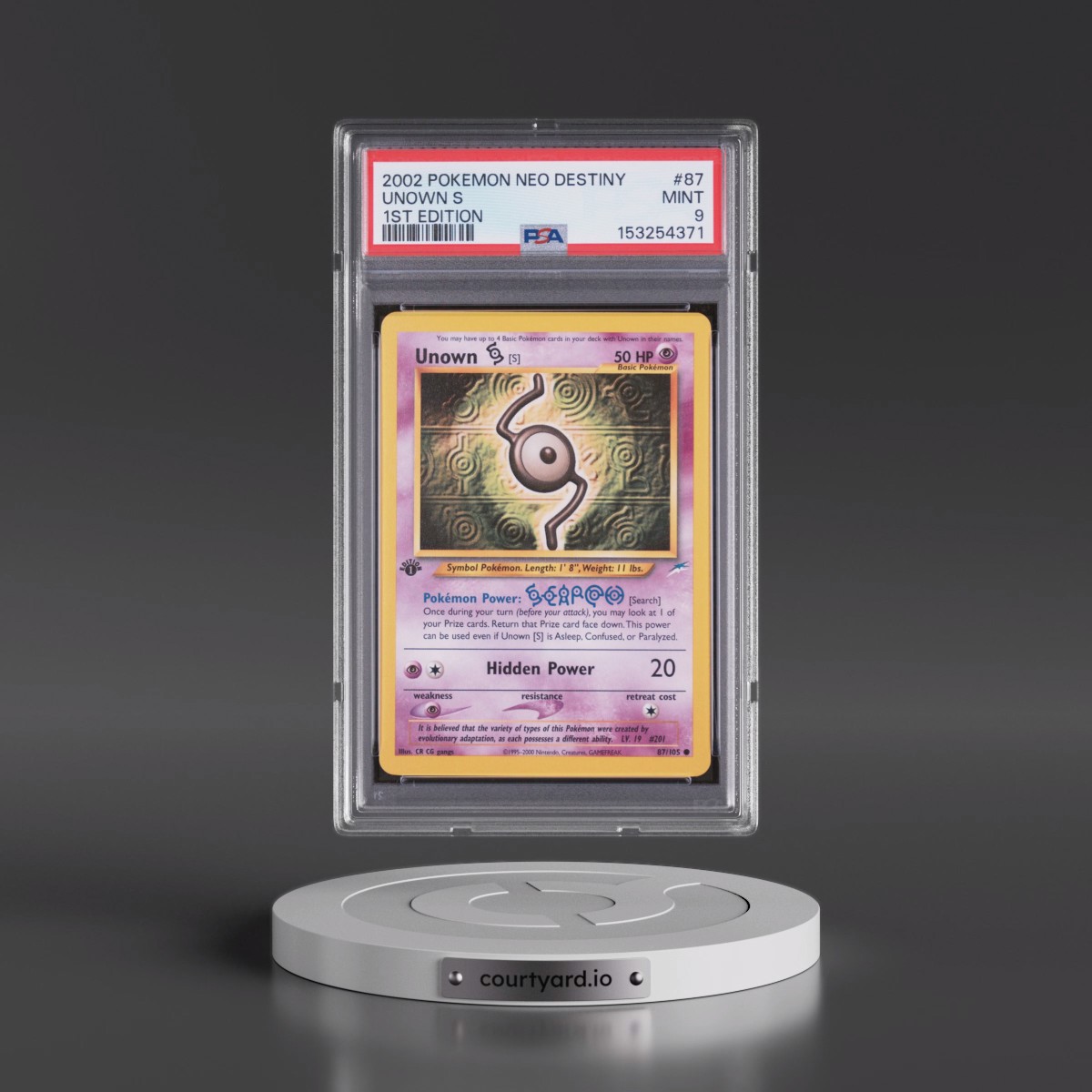 2002 Pokémon Neo Destiny #87 Unown S - 1st Edition (PSA 9 MINT)