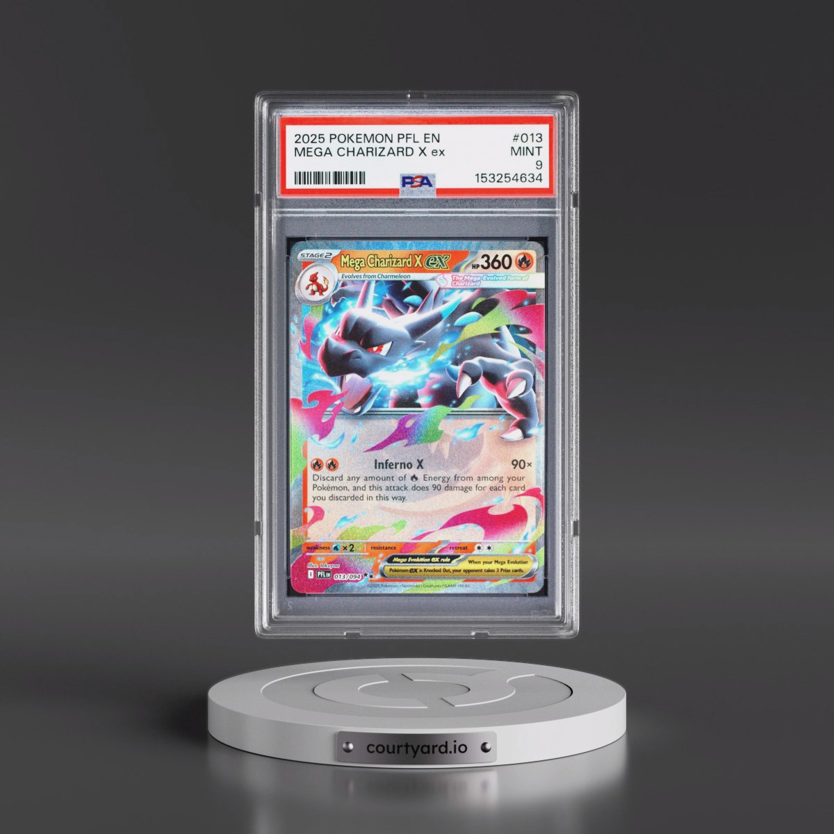 2025 Pokémon Pfl EN-Phantasmal Flames #013 Mega Charizard X EX - Holo (PSA 9 MINT)