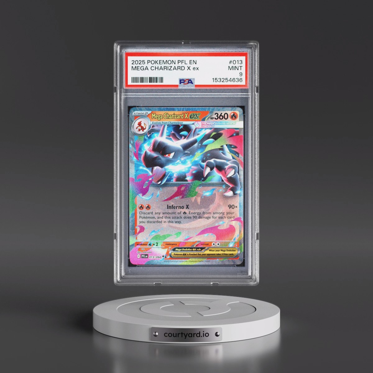 2025 Pokémon Pfl EN-Phantasmal Flames #013 Mega Charizard X EX - Holo (PSA 9 MINT)