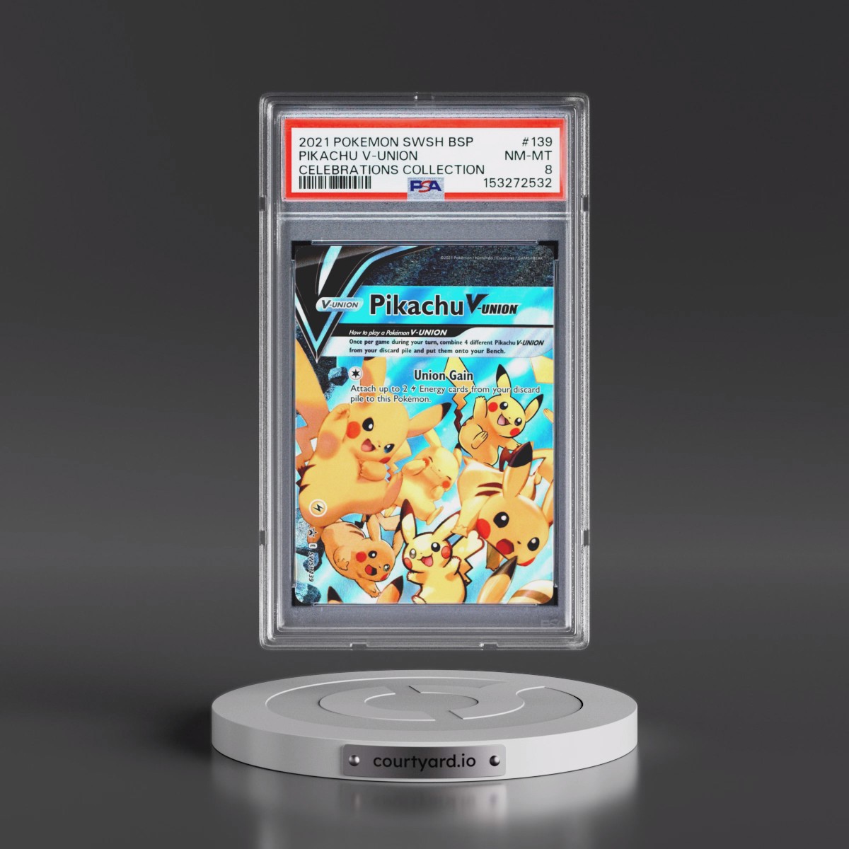2021 Pokémon Swsh Black Star Promo #139 Pikachu V-Union - Celebrations Collection (PSA 8 NM-MT)
