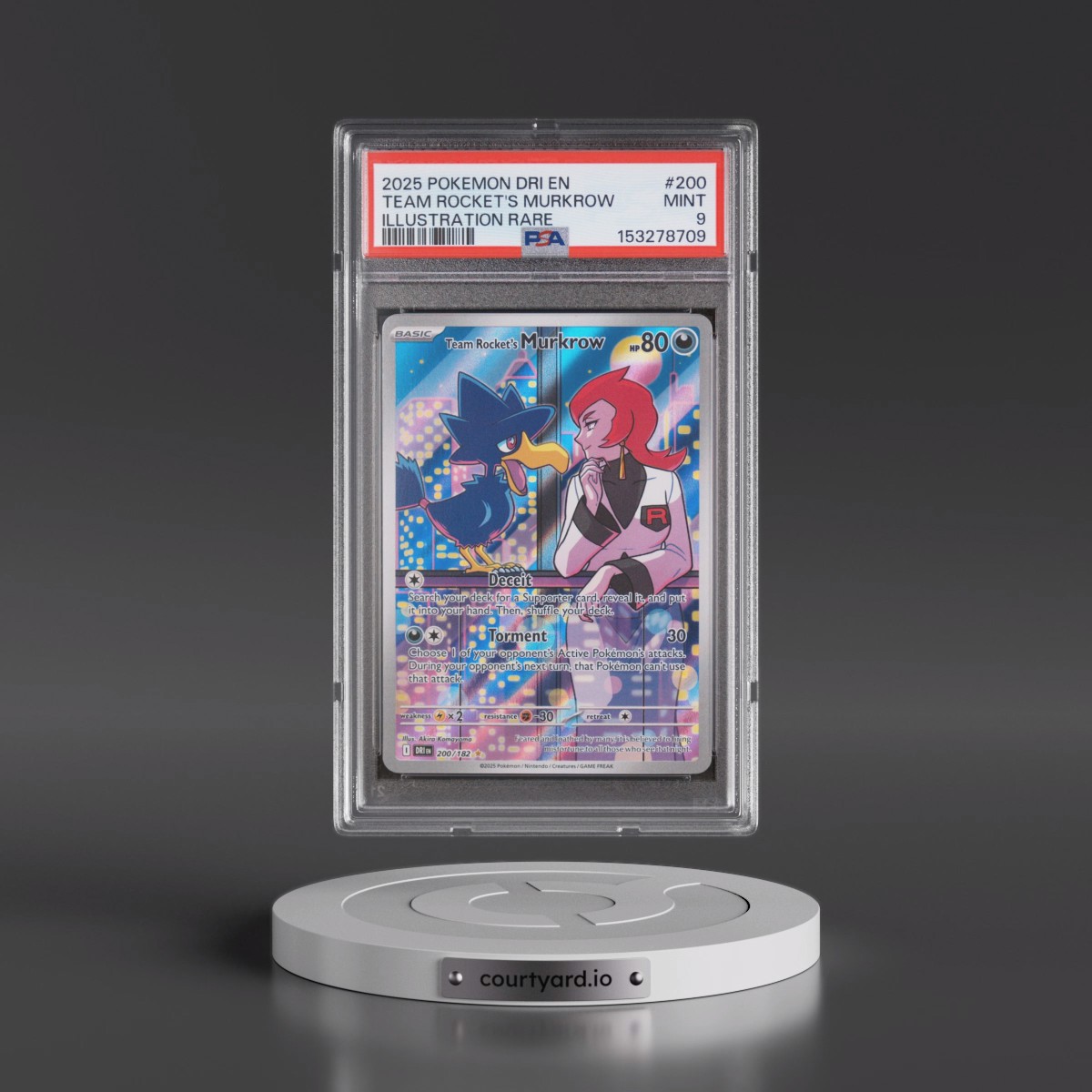2025 Pokémon Dri EN-Destined Rivals #200 Team Rocket's Murkrow - Illustration Rare (PSA 9 MINT)
