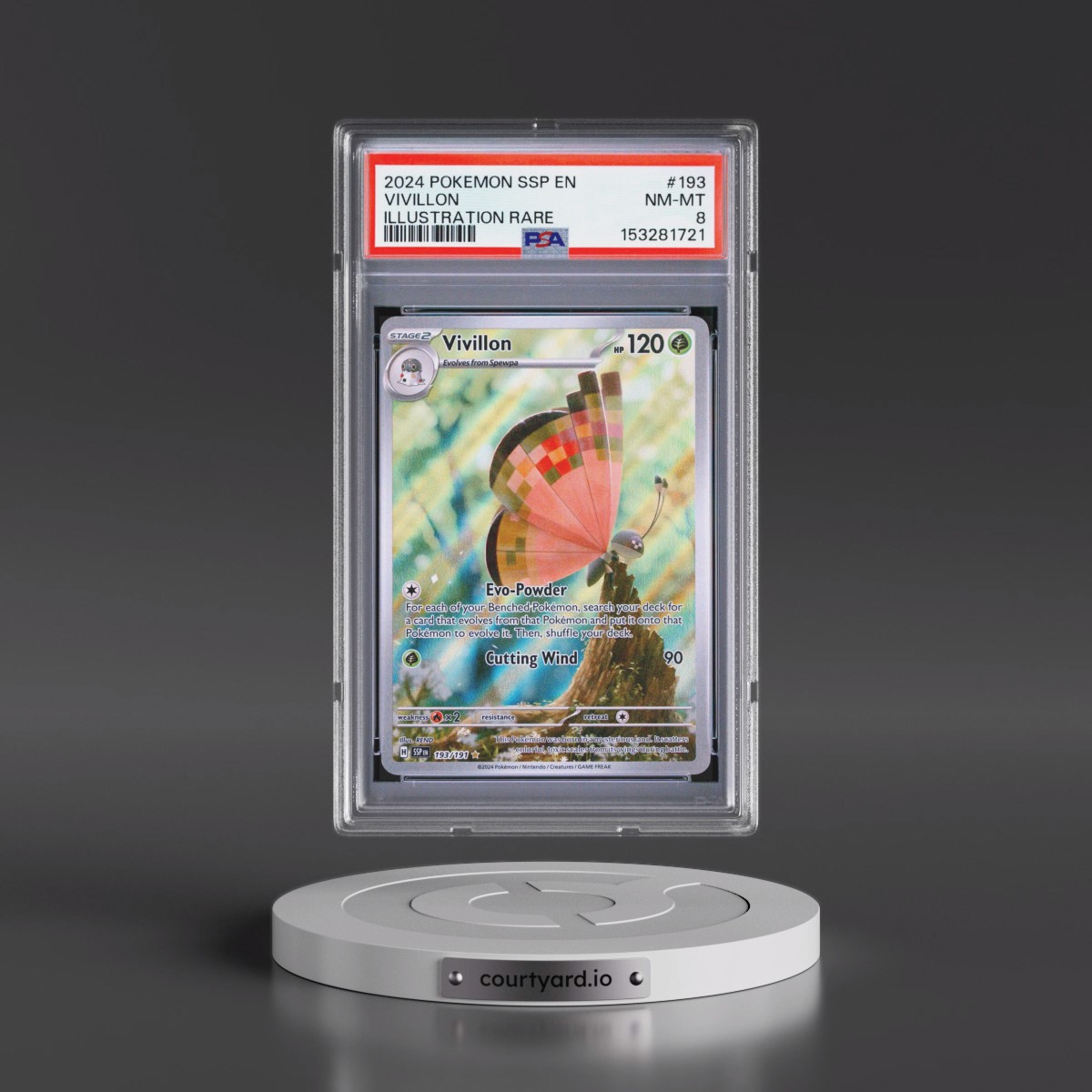 2024 Pokémon Ssp EN-Surging Sparks #193 Vivillon - Illustration Rare (PSA 8 NM-MT)