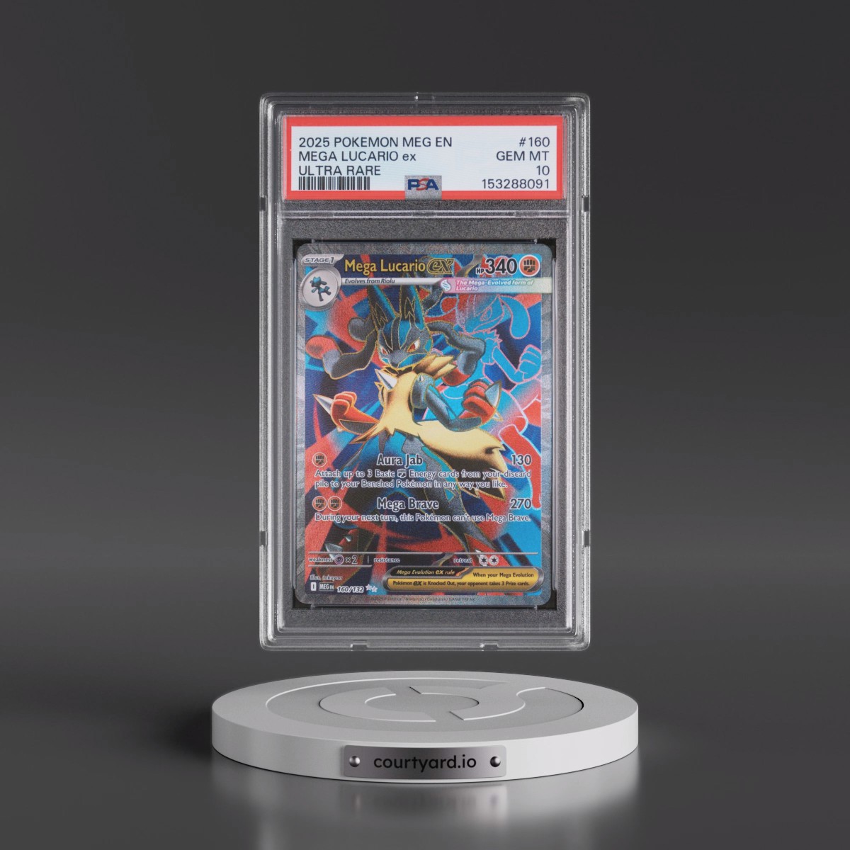 2025 Pokémon Meg EN-Mega Evolution #160 Mega Lucario EX - Holo Ultra Rare (PSA 10 GEM MINT)