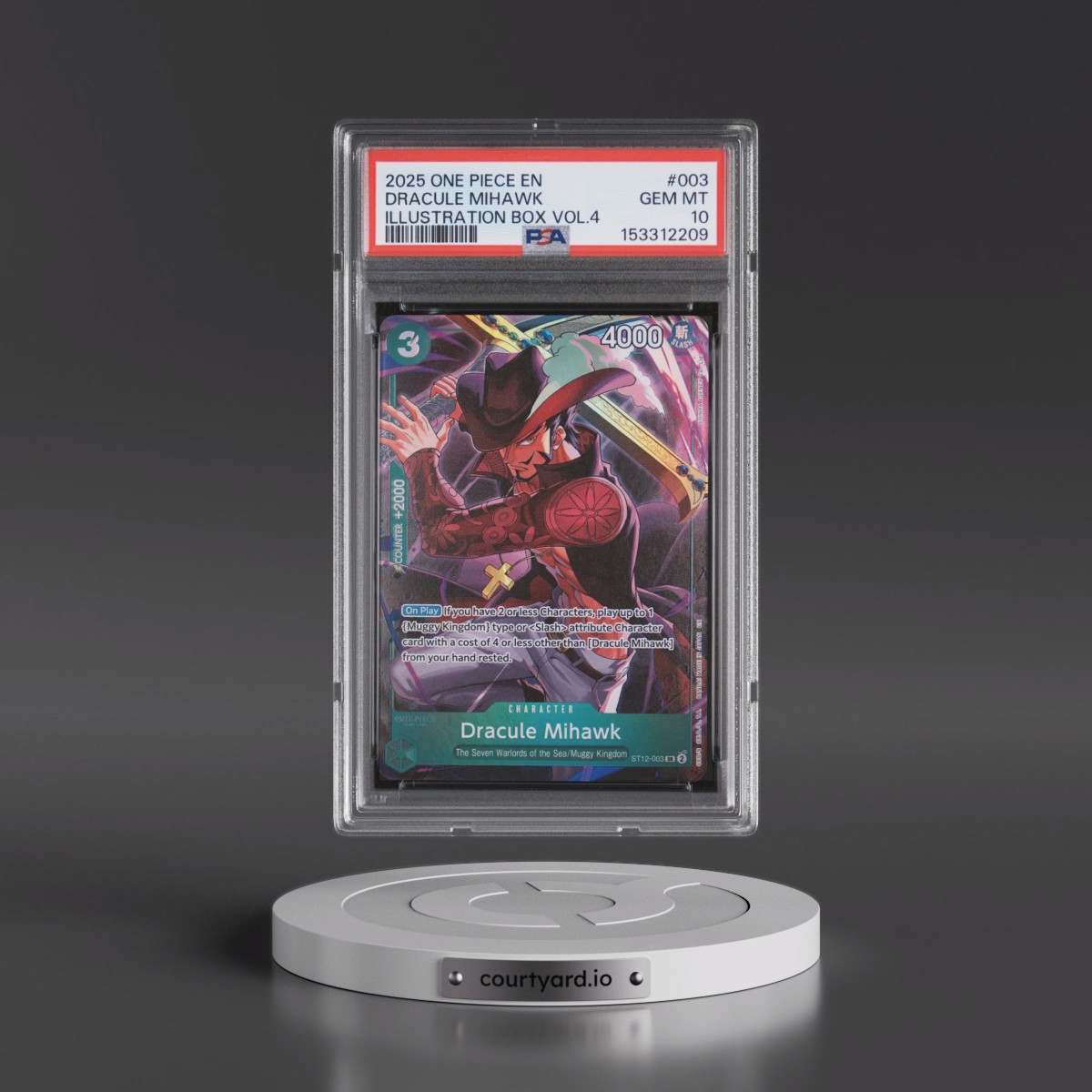 2025 One Piece Promos #003 Dracule Mihawk - Illustration Box Vol.4 (PSA 10 GEM MINT)