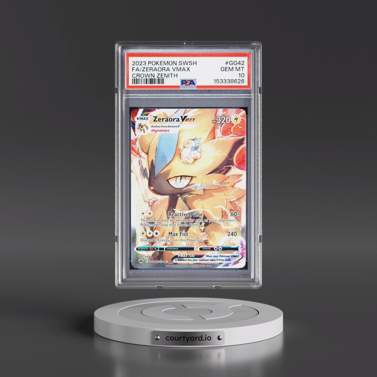 2023 Pokémon Sword and Shield Crown Zenith #GG42 Zeraora Vmax - Full Art (PSA 10 GEM MINT)