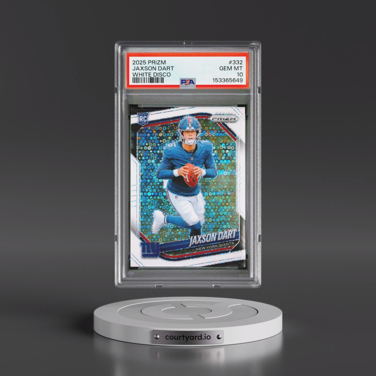 2025 Panini Prizm #332 Jaxson Dart - White Disco (PSA 10 GEM MINT)