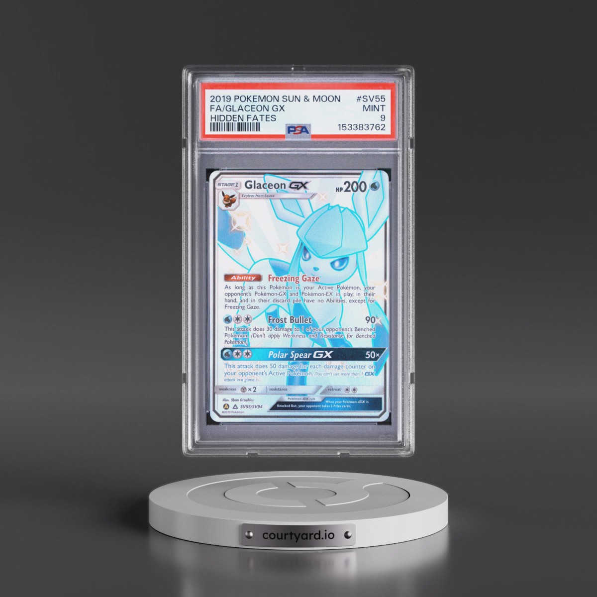 2019 Pokémon Sun & Moon Hidden Fates #SV55 Glaceon GX - Holo Full Art (PSA 9 MINT)