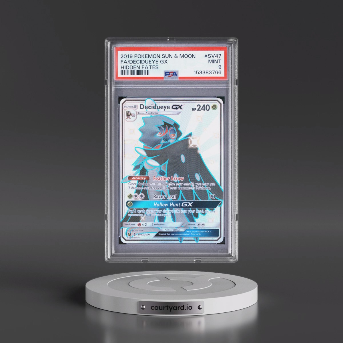 2019 Pokémon Sun & Moon Hidden Fates #SV47 Decidueye GX - Holo Full Art (PSA 9 MINT)