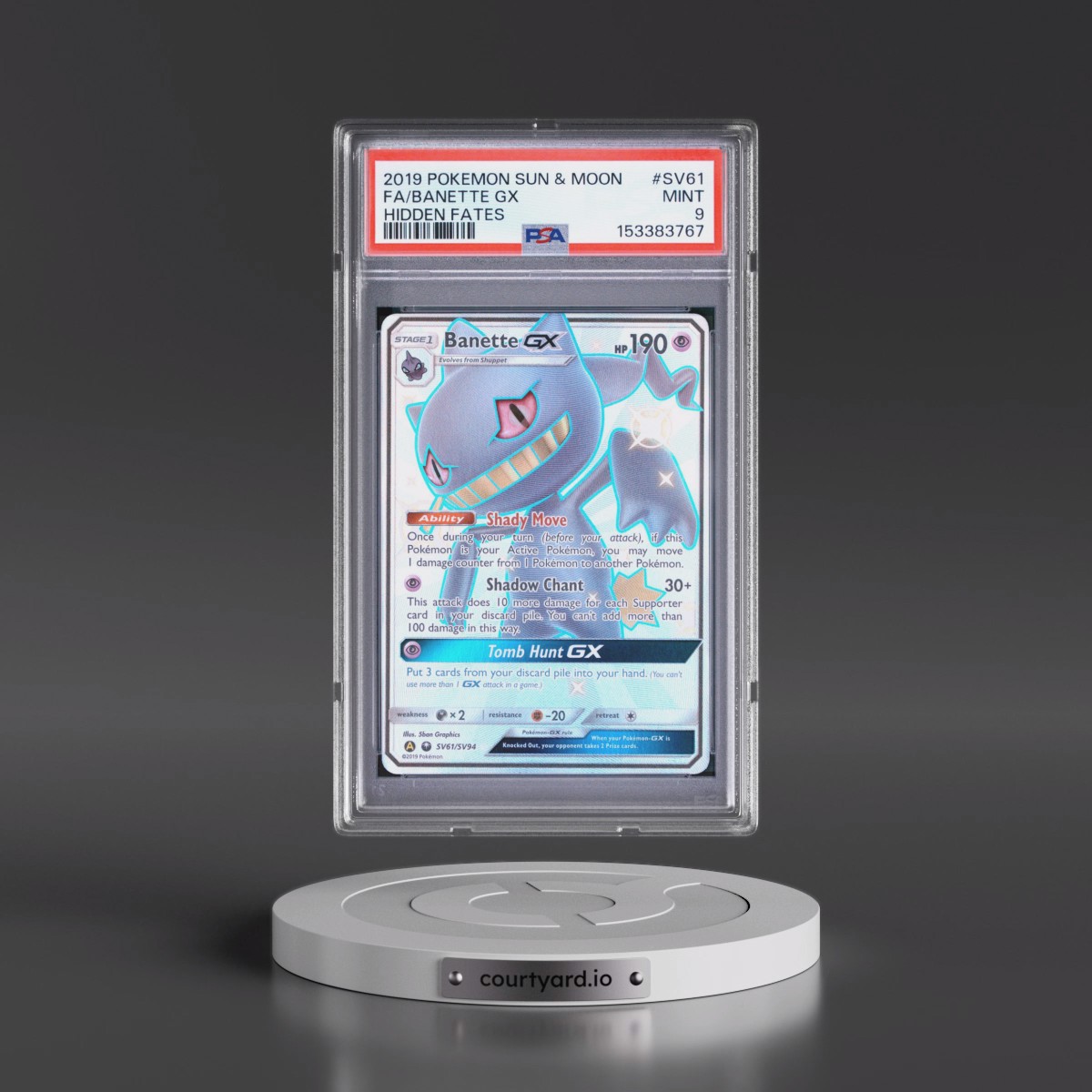 2019 Pokémon Sun & Moon Hidden Fates #SV61 Banette GX - Holo Full Art (PSA 9 MINT)