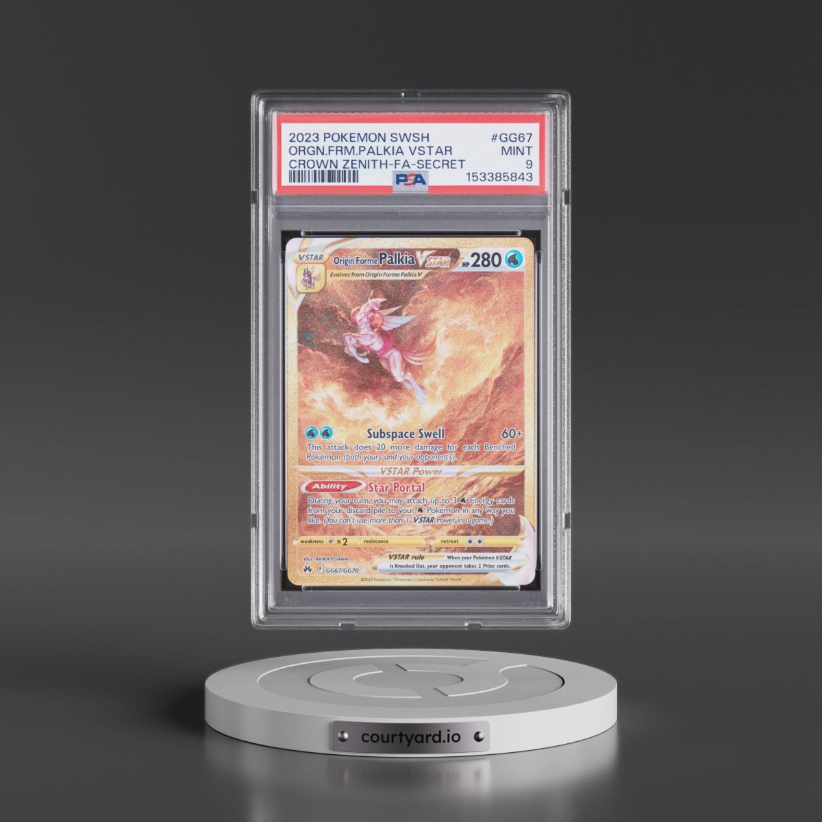 2023 Pokémon Sword and Shield Crown Zenith #GG67 Origin Forme Palkia Vstar - Full Art Secret (PSA 9 MINT)