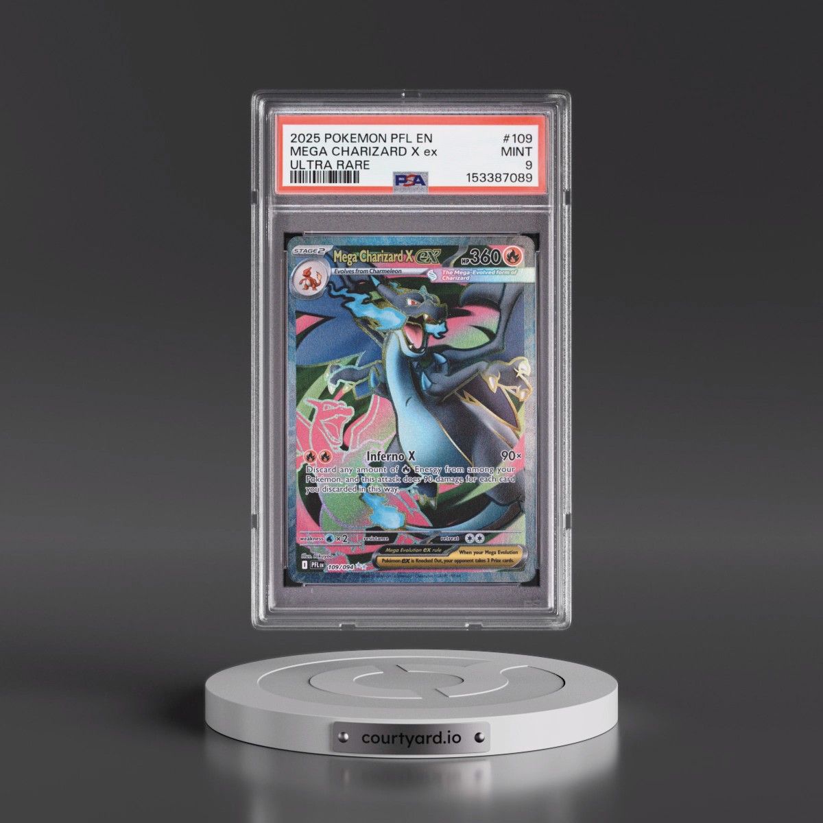 2025 Pokémon Pfl EN-Phantasmal Flames #109 Mega Charizard X EX - Holo Ultra Rare (PSA 9 MINT)
