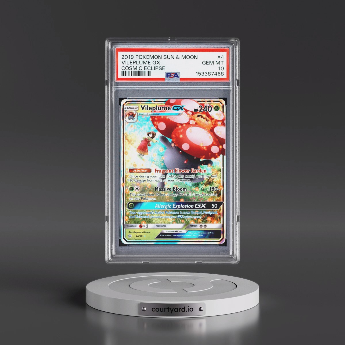 2019 Pokémon Sun & Moon Cosmic Eclipse #4 Vileplume GX - Holo (PSA 10 GEM MINT)