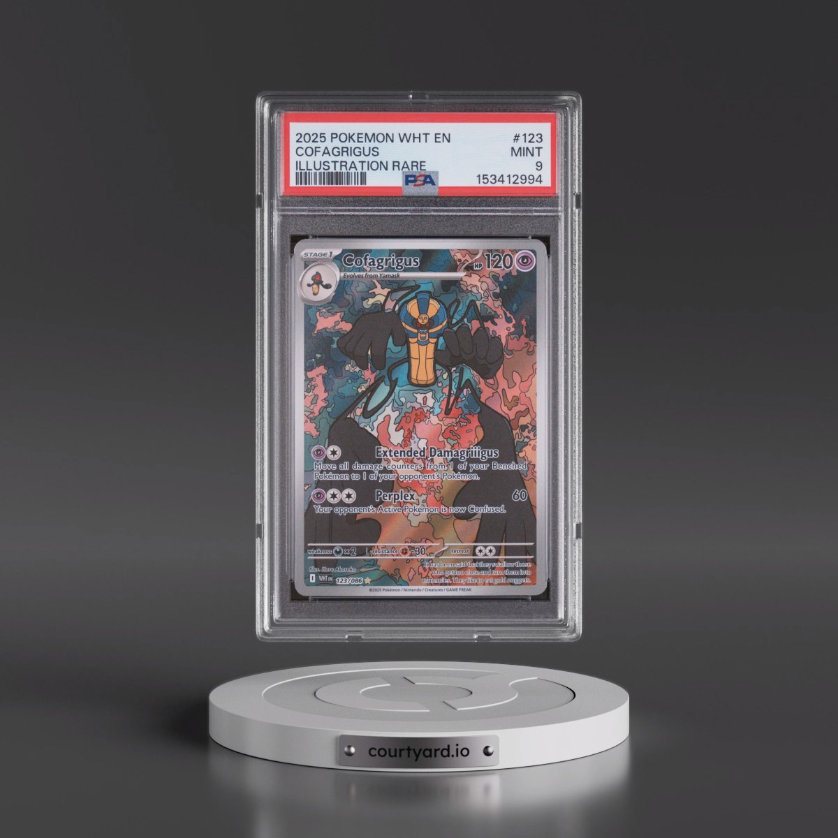 2025 Pokémon Wht EN-White Flare #123 Cofagrigus - Illustration Rare (PSA 9 MINT)
