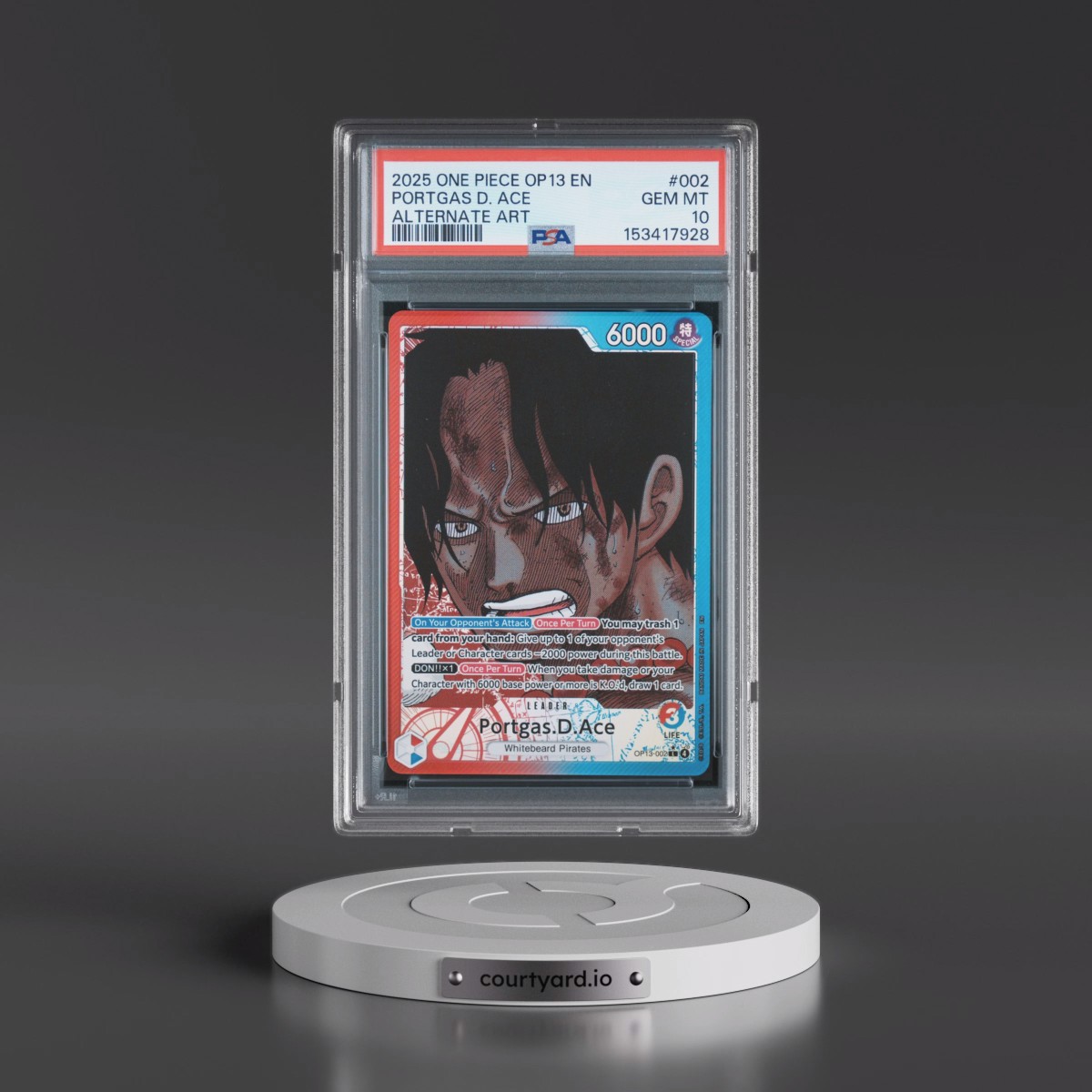 2025 One Piece OP13-Carrying on His Will #002 Portgas D. Ace - Alternate Art (PSA 10 GEM MINT)
