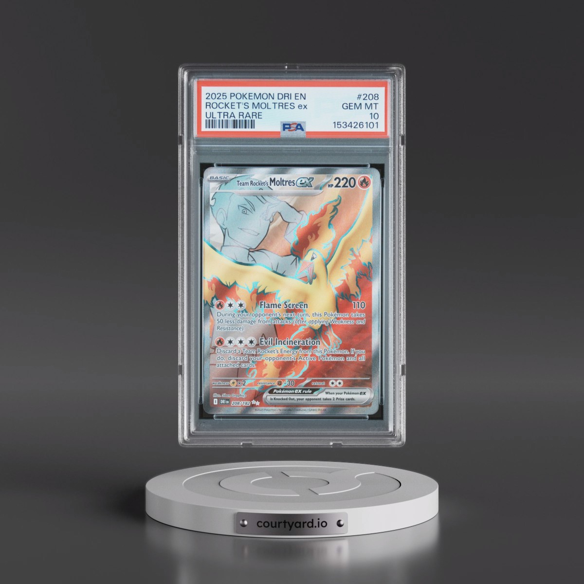 2025 Pokémon Dri EN-Destined Rivals #208 Team Rocket's Moltres EX - Holo Ultra Rare (PSA 10 GEM MINT)
