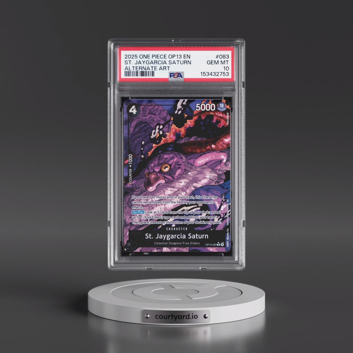 2025 One Piece OP13-Carrying on His Will #083 St. Jaygarcia Saturn - Alternate Art (PSA 10 GEM MINT)